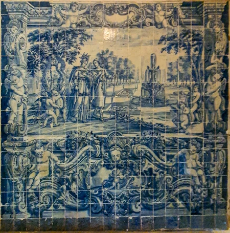 Painel de azulejos (pastor e sulamita passeiam no jardim)