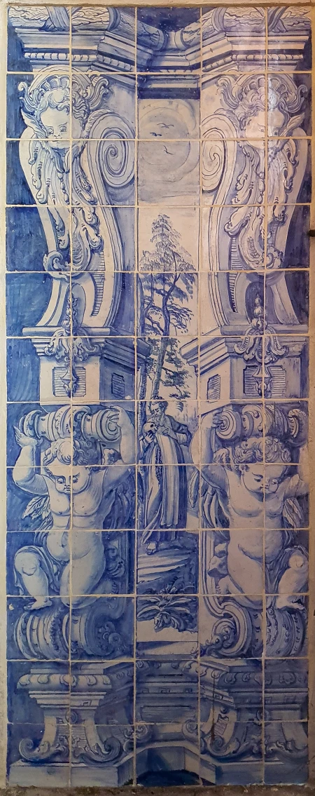 Painel de azulejos (ancião com caveira)